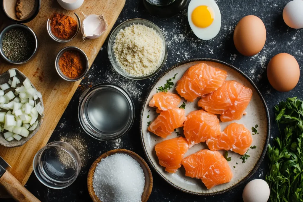 Ingredients for making salmon patties