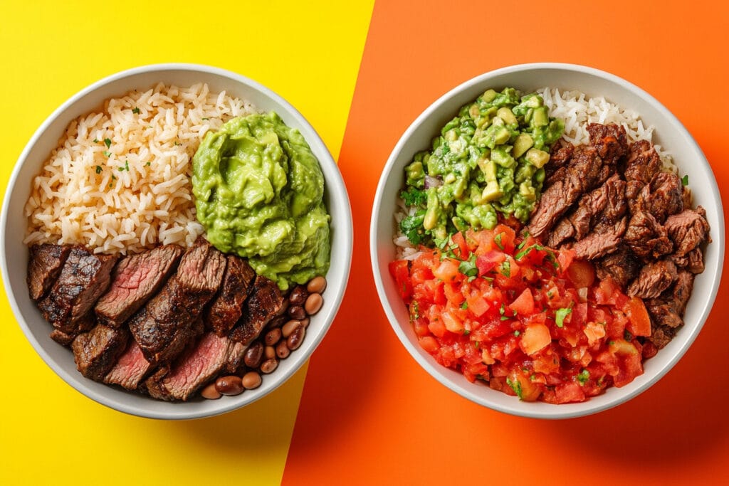 Chipotle customers choosing between steak and carne asada bowls
