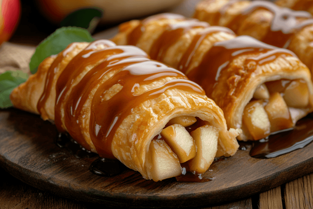 Apple pie crescent rolls with caramel drizzle