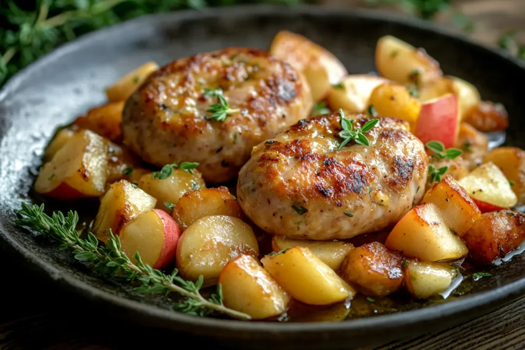 Homemade chicken apple sausage with herbs and apples