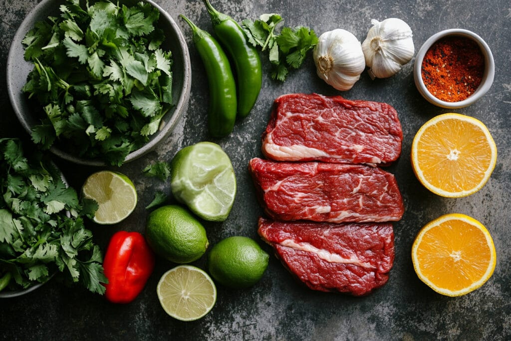 A comparison of steak and carne asada ingredients
