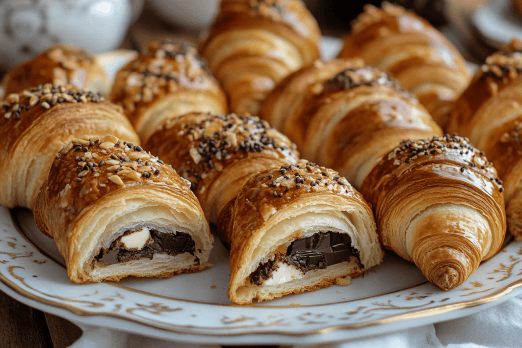 Homemade croissants and crescent rolls with fillings