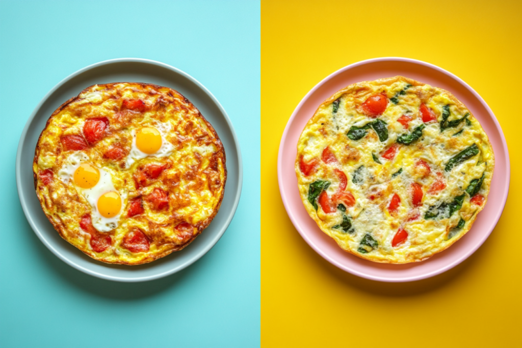 Egg bake and frittata comparison on plates.