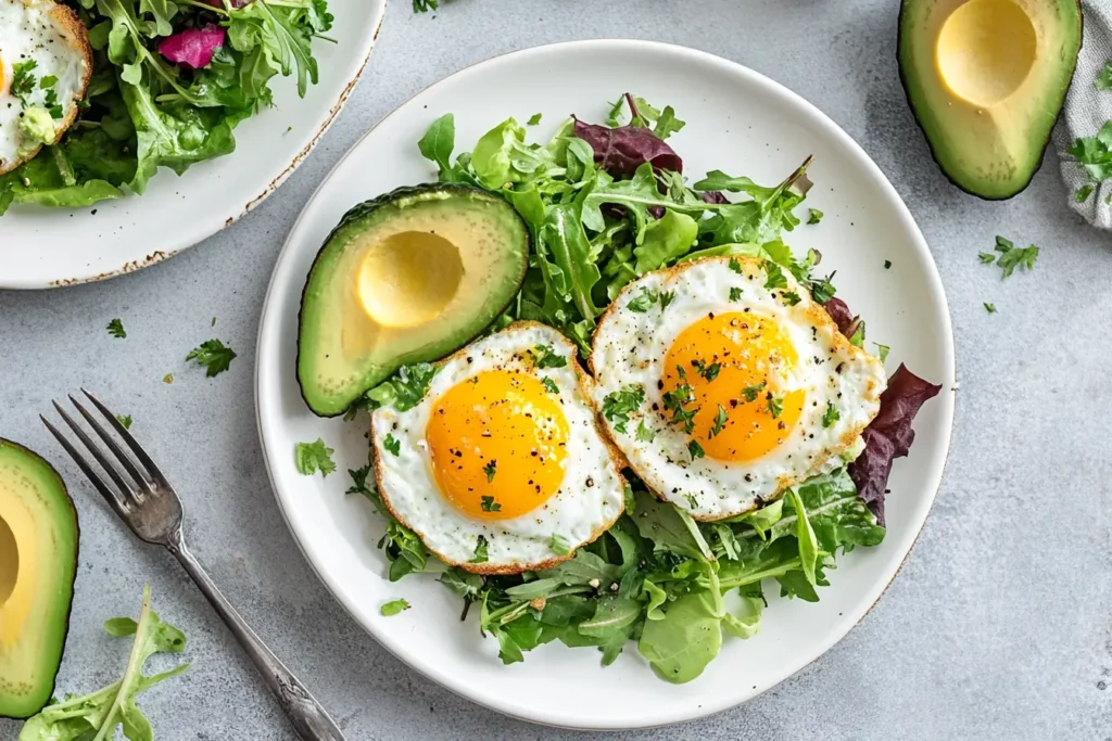 Plated cottage cheese egg bake with salad