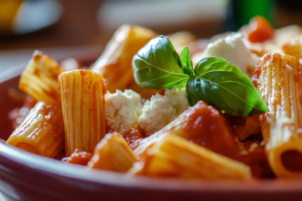 Baked rigatoni with marinara sauce and cheese