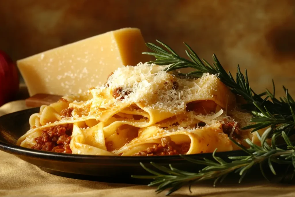 Lamb ragu served over pappardelle pasta