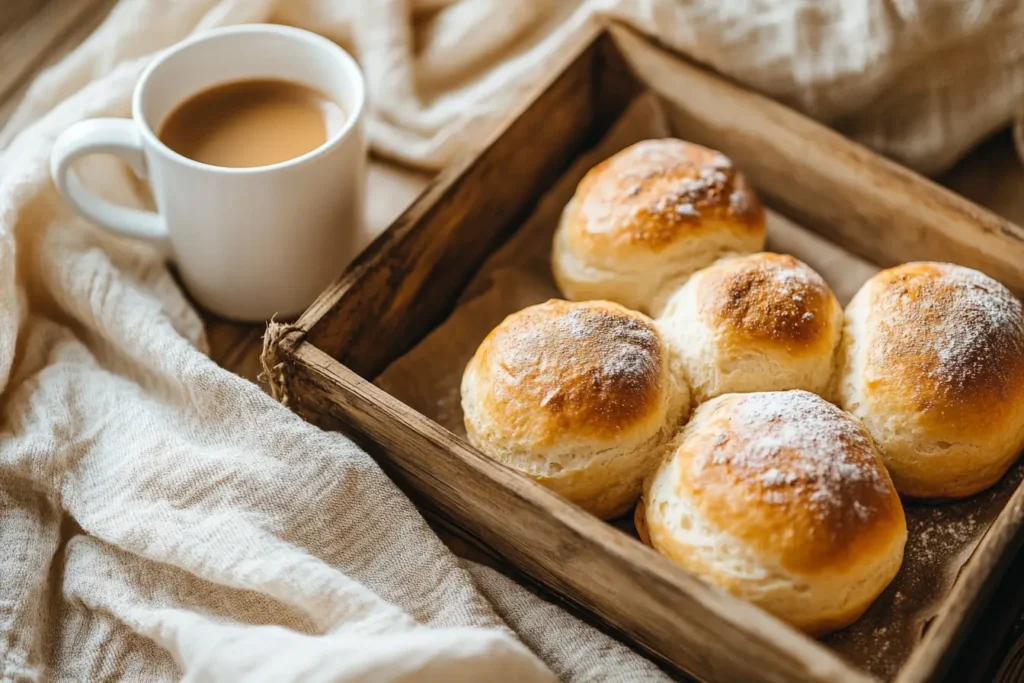 Pandebono on a wooden tray with coffee