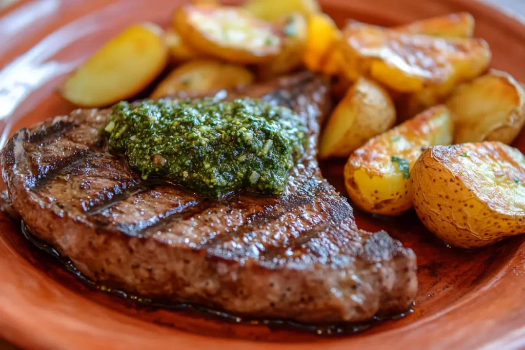 A balanced plate with steak, potatoes, and fresh salad.