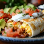 A chorizo breakfast burrito cut in half, showing its delicious filling.
