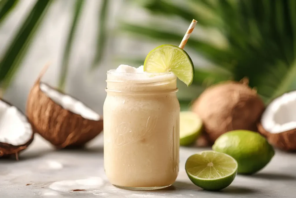 A coconut-lime adrenal cocktail in a mason jar